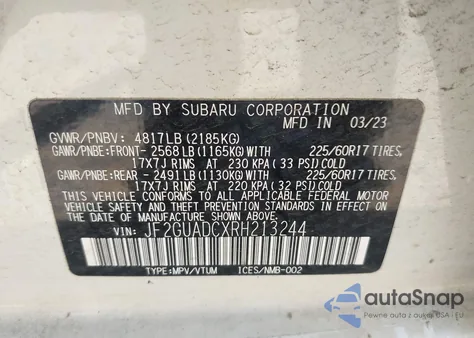 2024 Subaru Crosstrek Premium z USA, uszkodzony, nr VIN JF2GUADCXRH213244